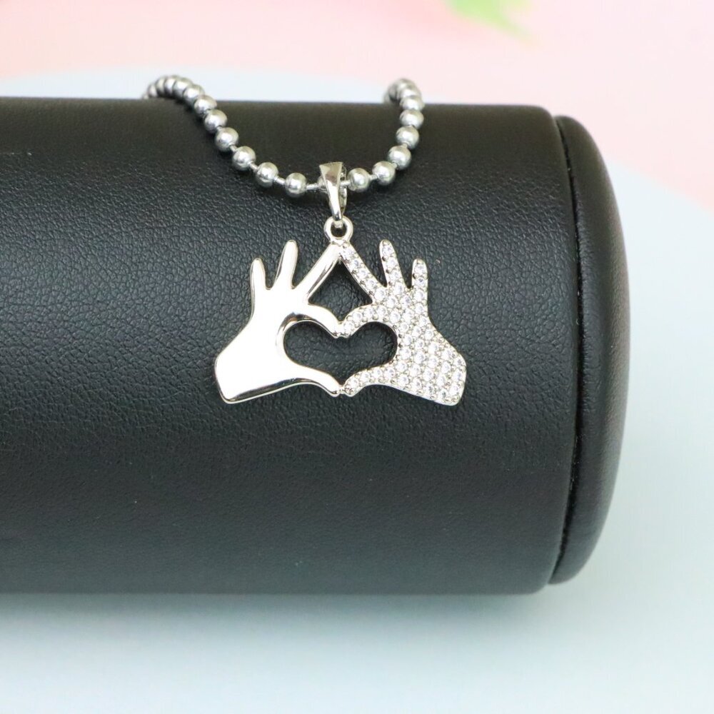 "Silver Heart Hands Pendant in Gold Plated Brass with Crystal Detail, XPPT1728 - Picture 3 of 13